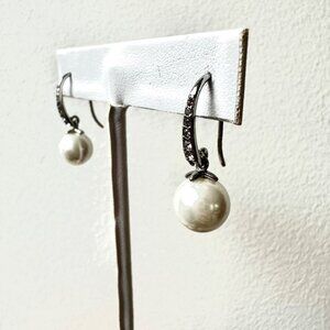 Elegant Pearl Drop Earrings With Crystal Accented Hook Classic Bridal Jewelry